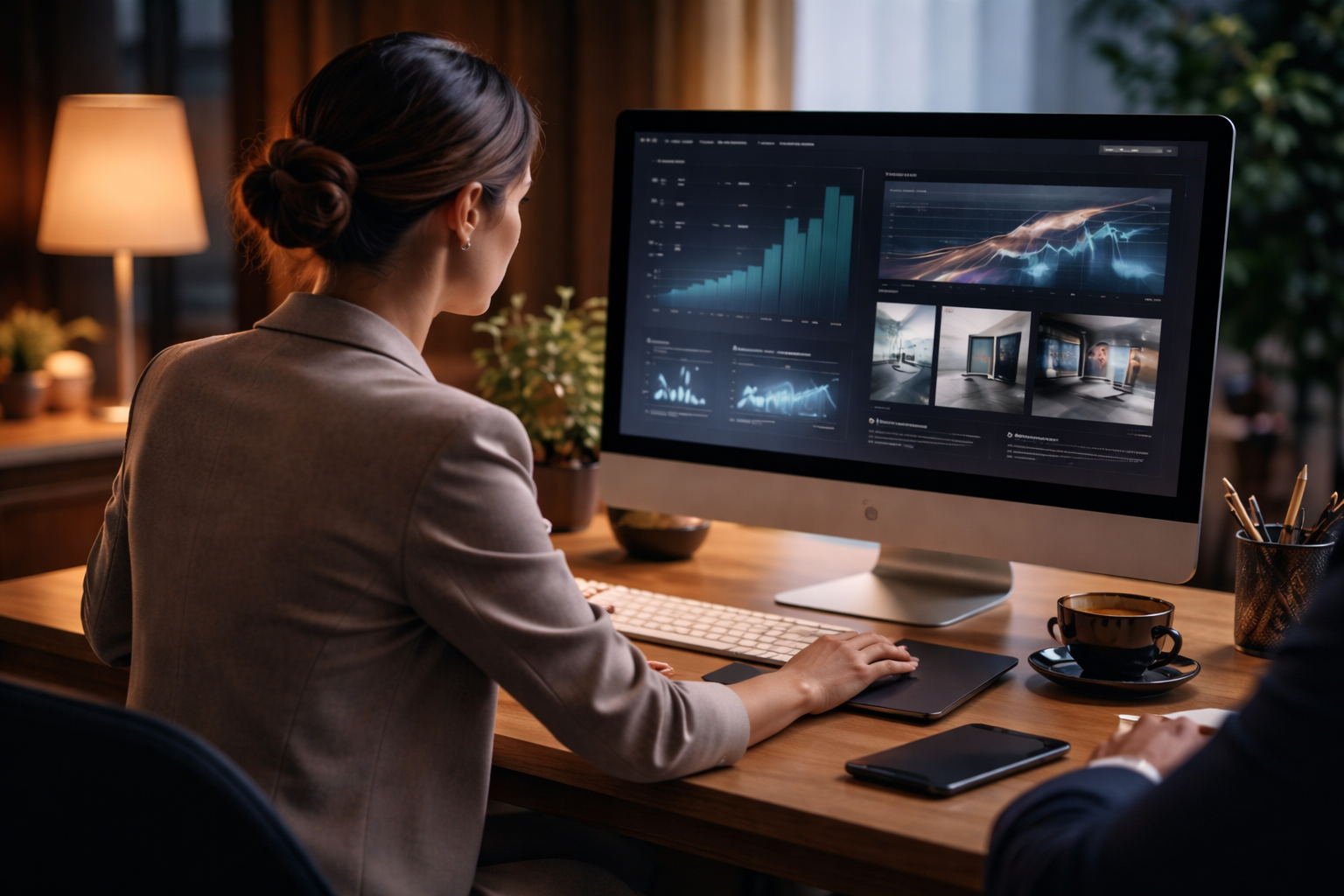 Nainen työskentelemässä tietokoneella